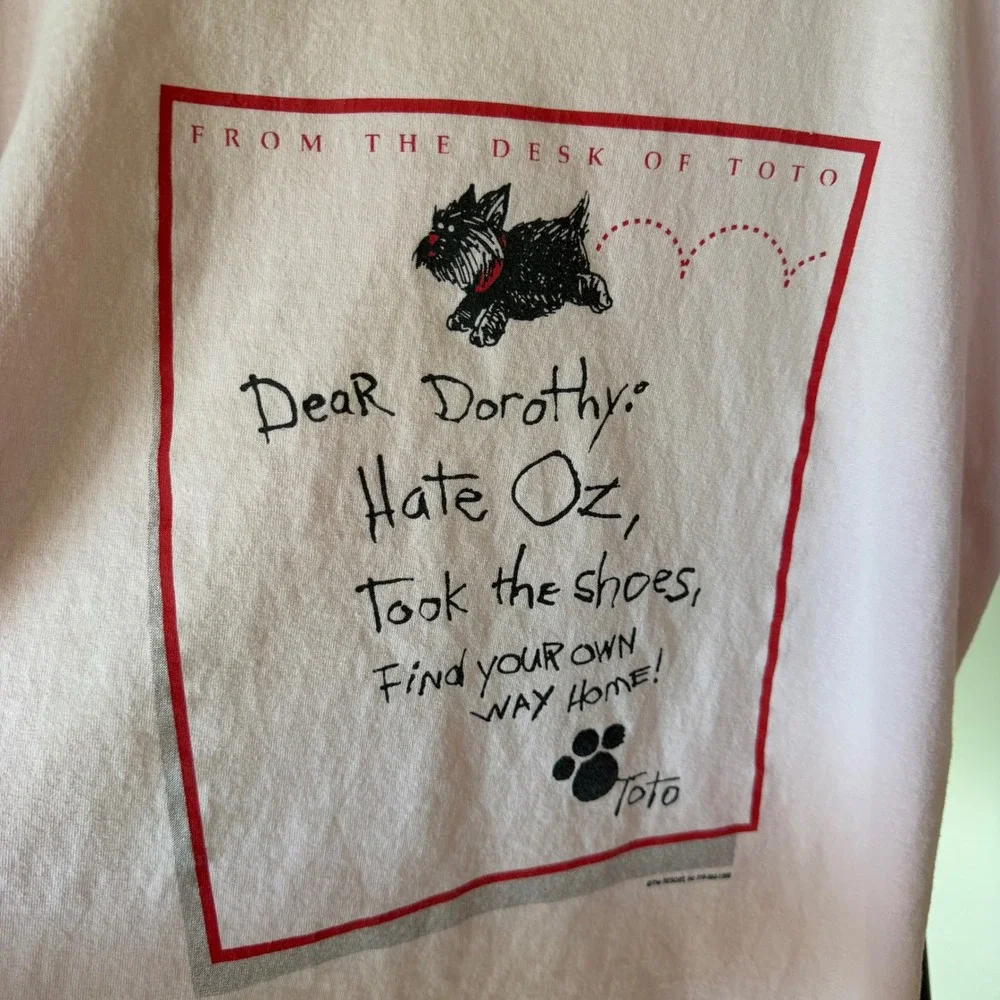 90's Pink Wizard of Oz Toto Dear Dorothy T-Shirt Large‎ Distressed
